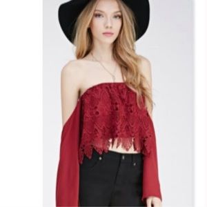 Cotton Candy Lace & Chiffon Off Shoulder Crop Top